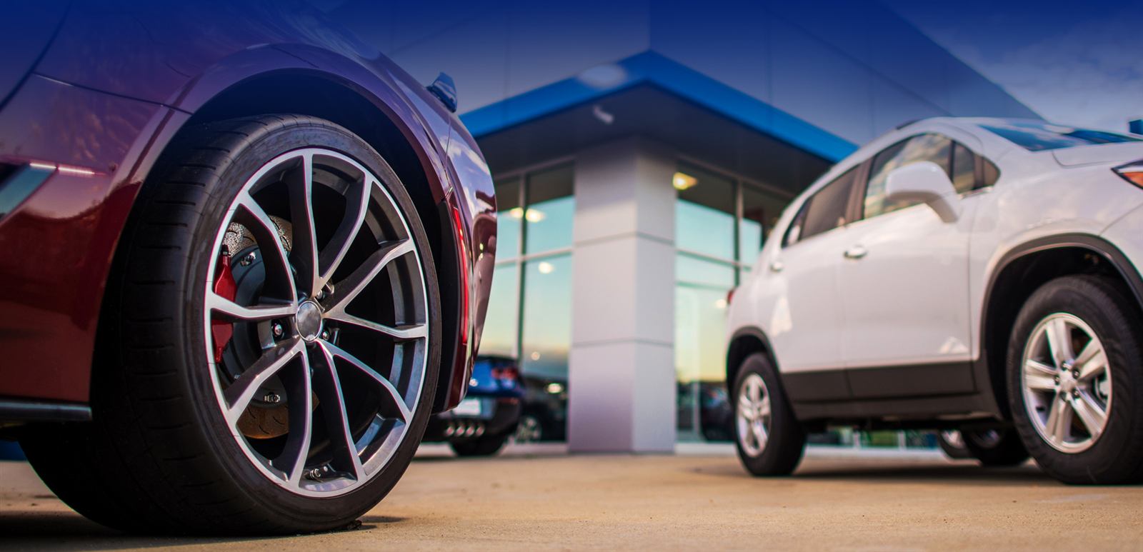 A car in a dealership showroom